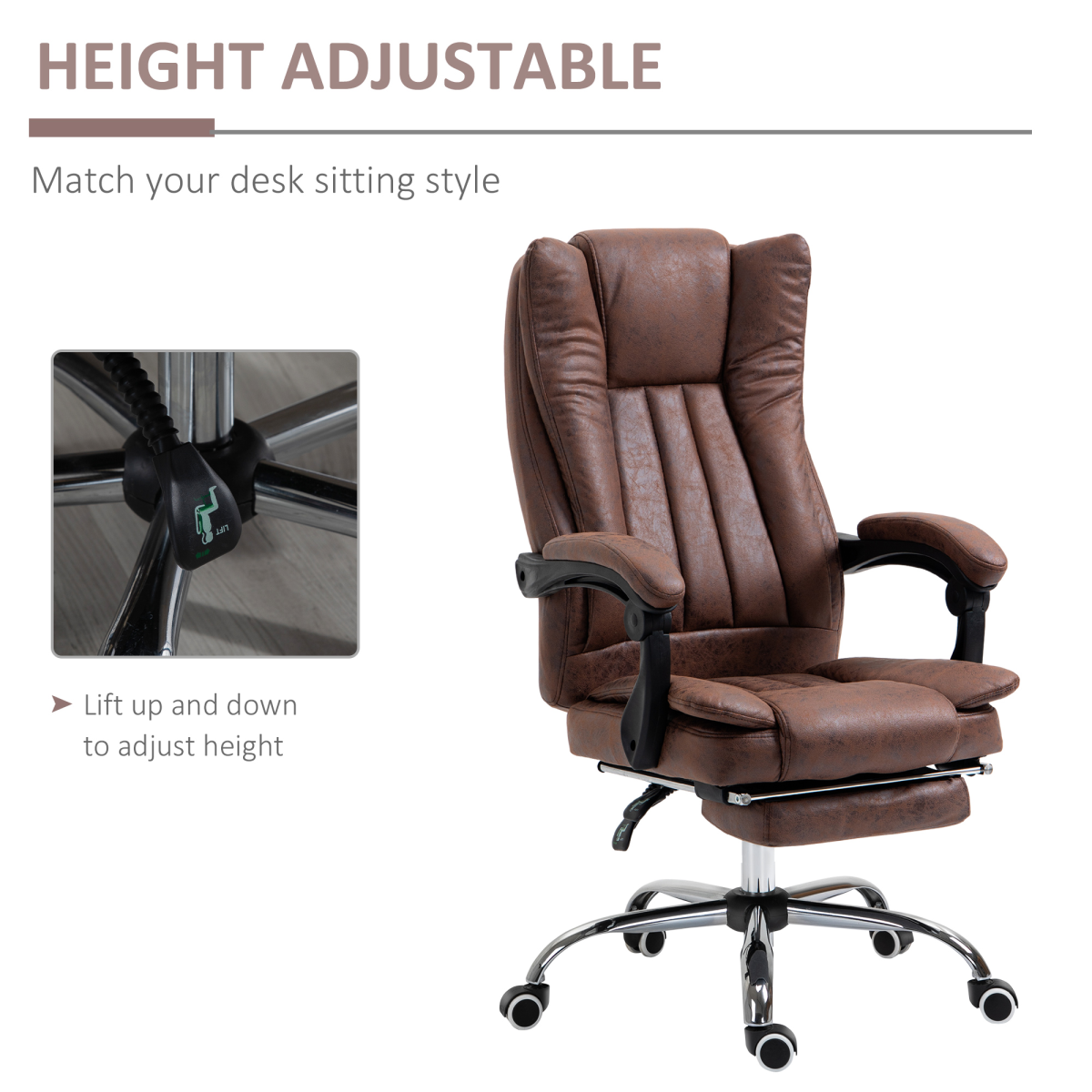 Executive Office Chair Computer Swivel Chair for Home with Arm, Footrest, Brown