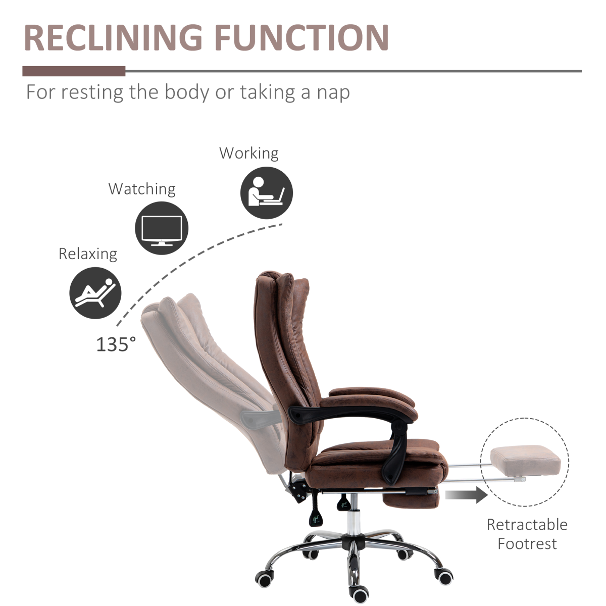 Executive Office Chair Computer Swivel Chair for Home with Arm, Footrest, Brown