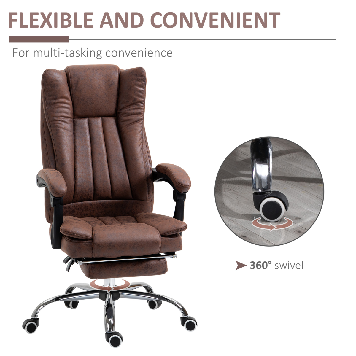 Executive Office Chair Computer Swivel Chair for Home with Arm, Footrest, Brown