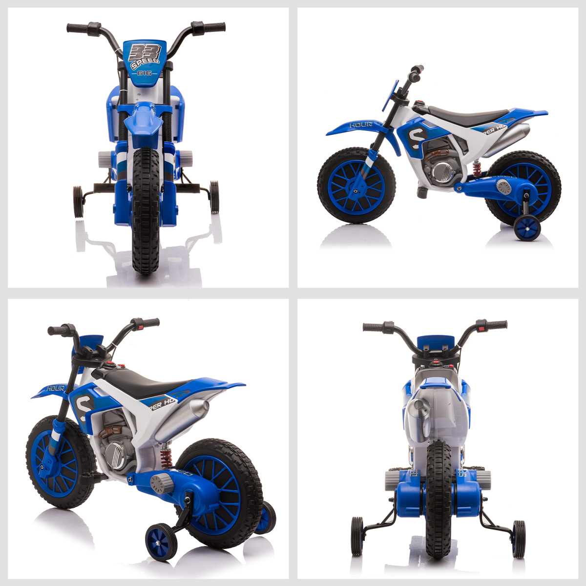 12V Kids Electric Motorbike Ride-On Motorcycle Training Wheels - Blue