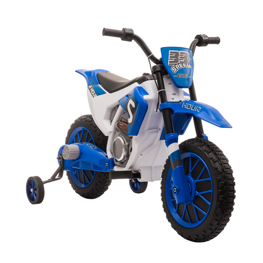 12V Kids Electric Motorbike Ride-On Motorcycle Training Wheels - Blue